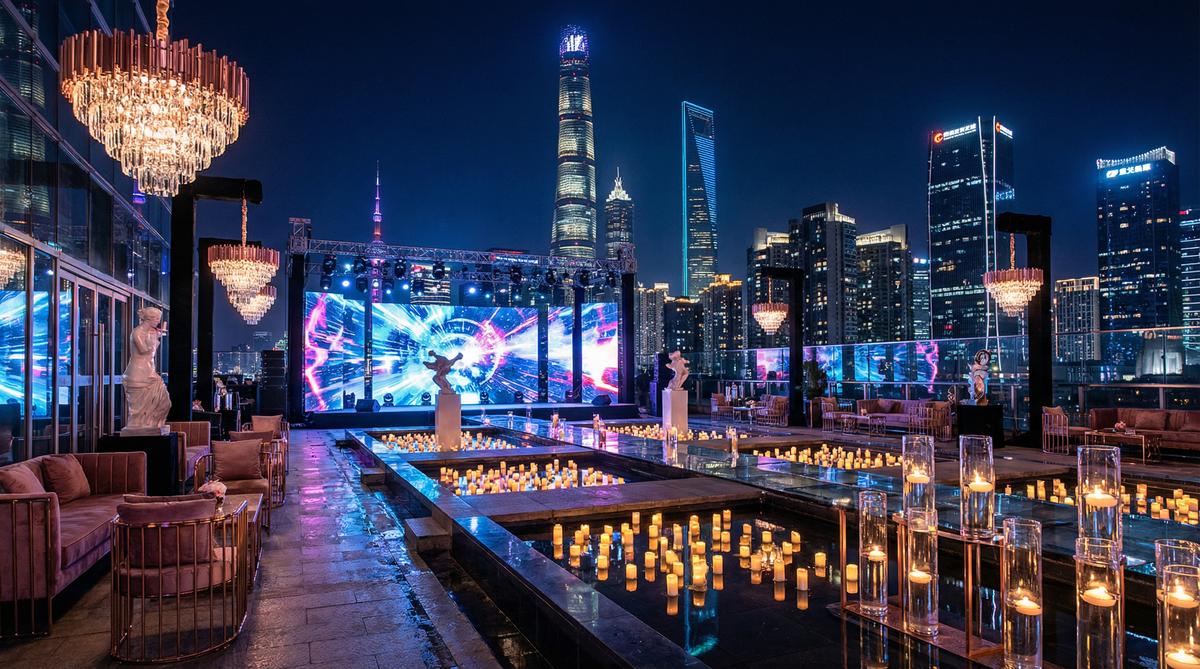 幼幼传媒城市夜景航拍传媒顶层派对实录